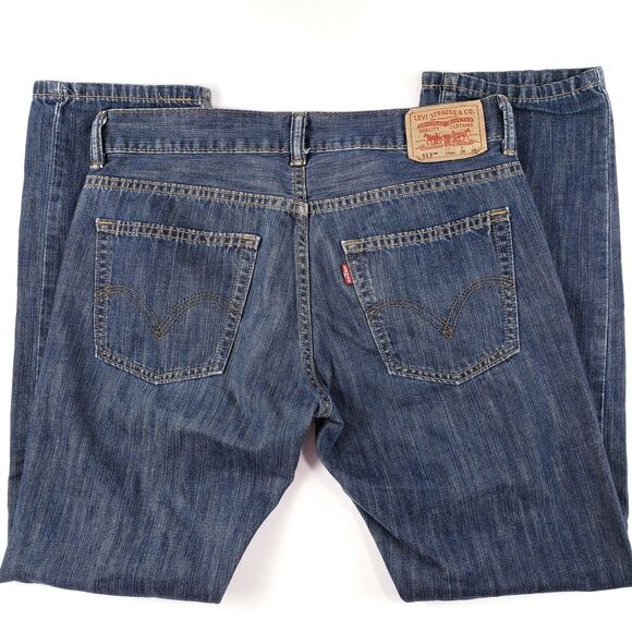 Levis jeans 513 Slim Boys 16 28 x 28 medium wash straight EUC no stretch cotton - Picture 5 of 8